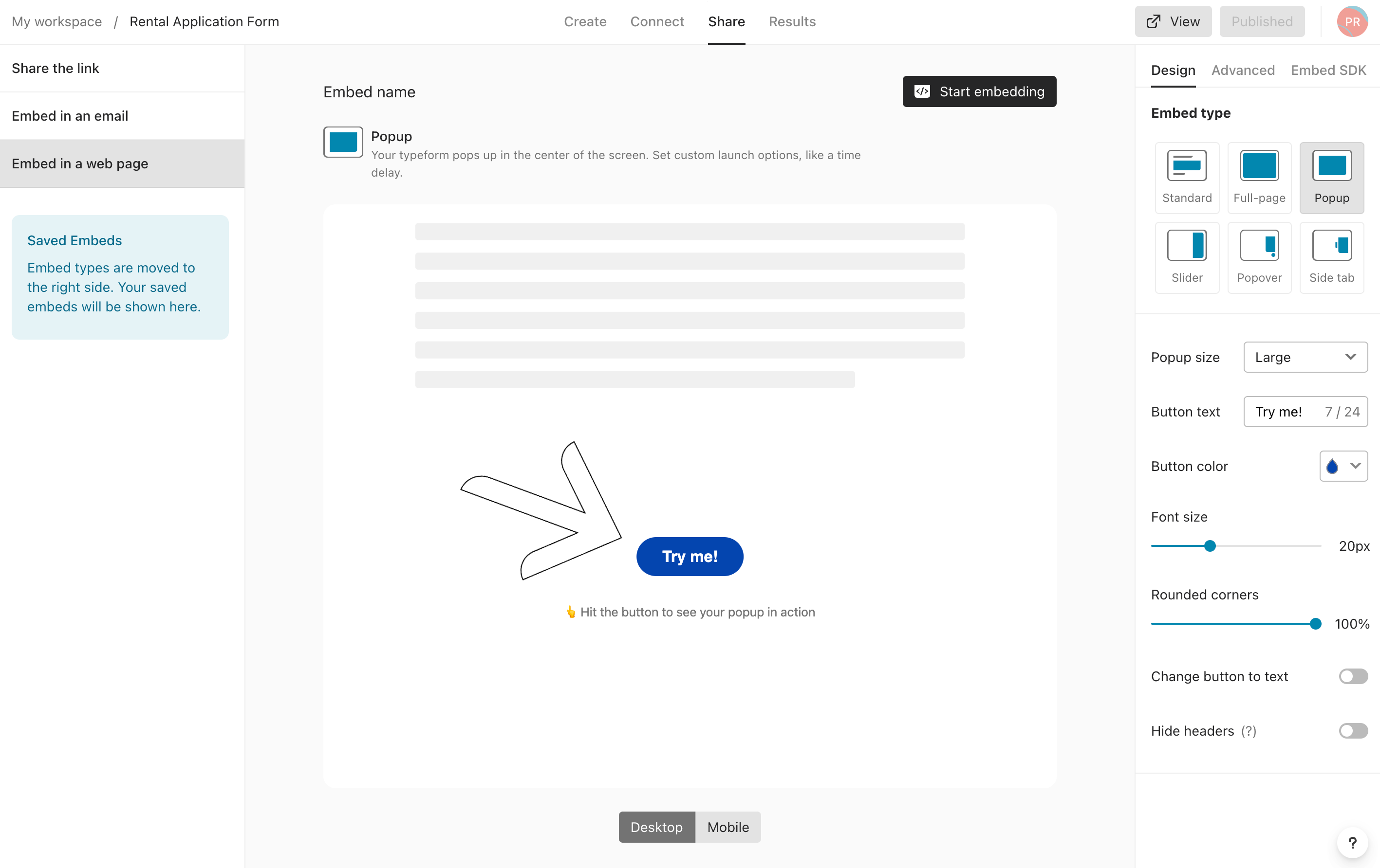 How do I embed a Typeform Form into my website? – Rocketspark