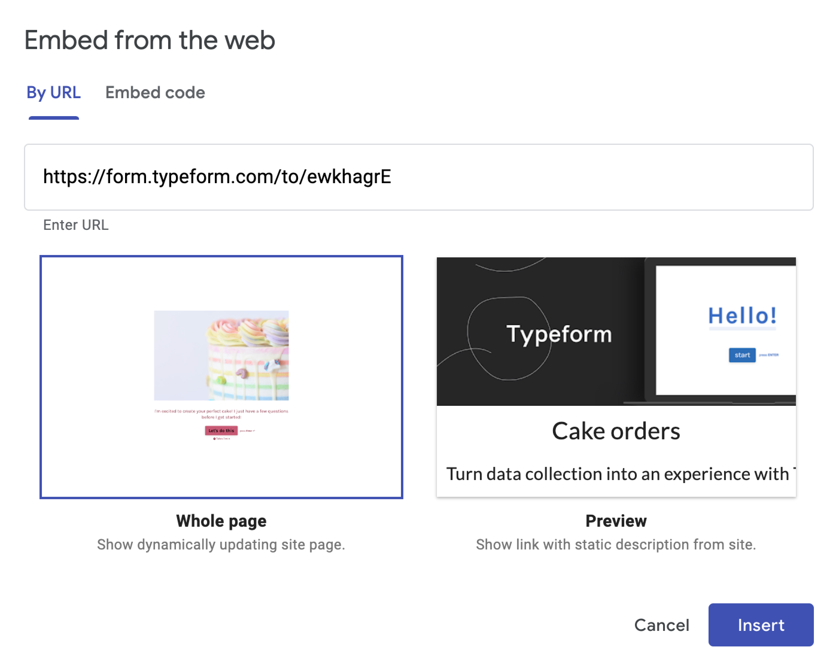 Embed forms from Typeform